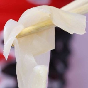 Japanese pickled ginger, eaten with sushi.