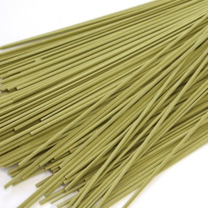 Matcha udon noodles, fragrant green tea