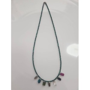 Malachite necklace surrounded by the 7 chakras