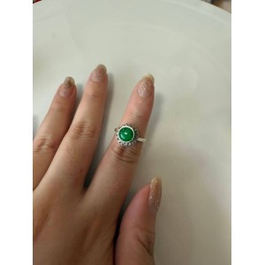 Emperor green jade ring, 925 sterling silver frame, symbol of wealth and prosperity.