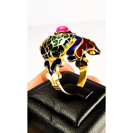Auspicious goldfish engraved ring